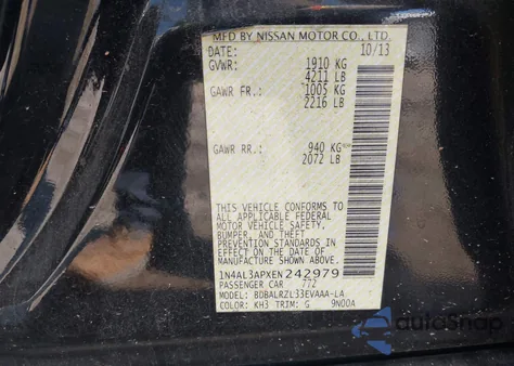 2014 Nissan Altima 2.5 S from USA, damaged, VIN 1N4AL3APXEN242979